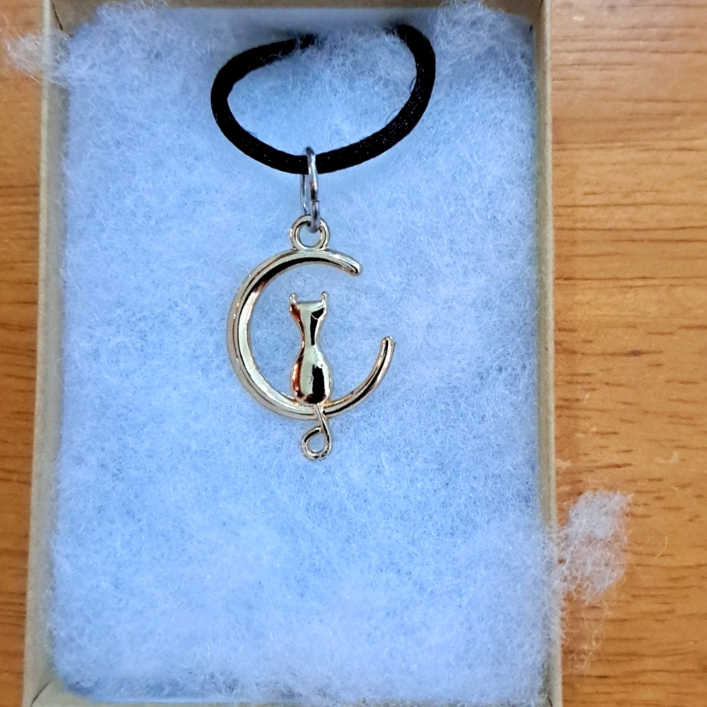 Gold Cat In Moon Necklace